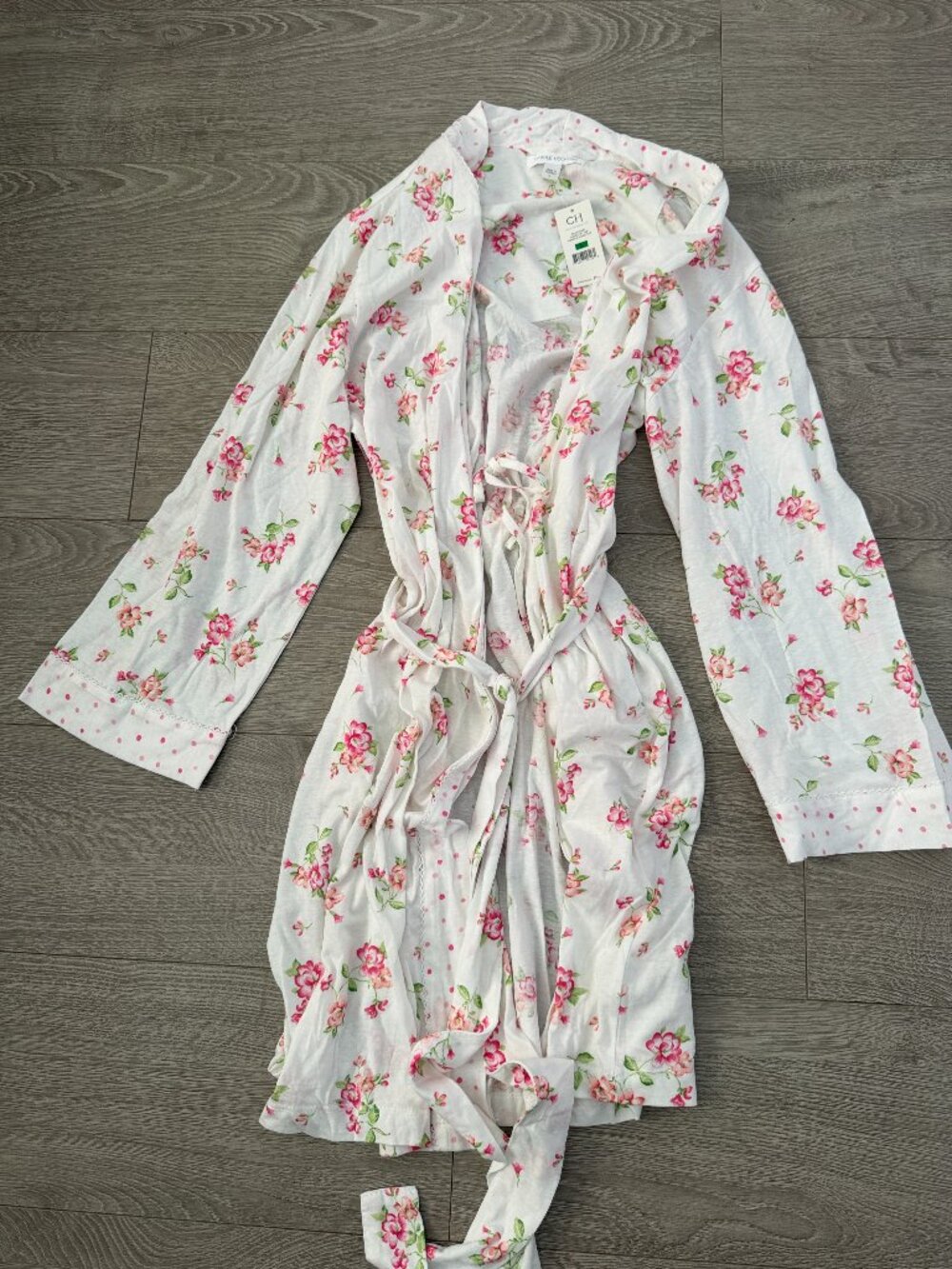 Carole Hochman Floral Robe Womens Large White Pink Flowers NWT